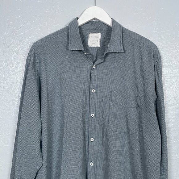 Billy Reid Men XXL Blue White Micro Plaid Button Front Shirt Cotton Preppy Italy - Picture 3 of 10